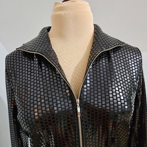 Exclusively Misook Black Patent Leather Full Zip Jacket XS - Picture 11 of 12
